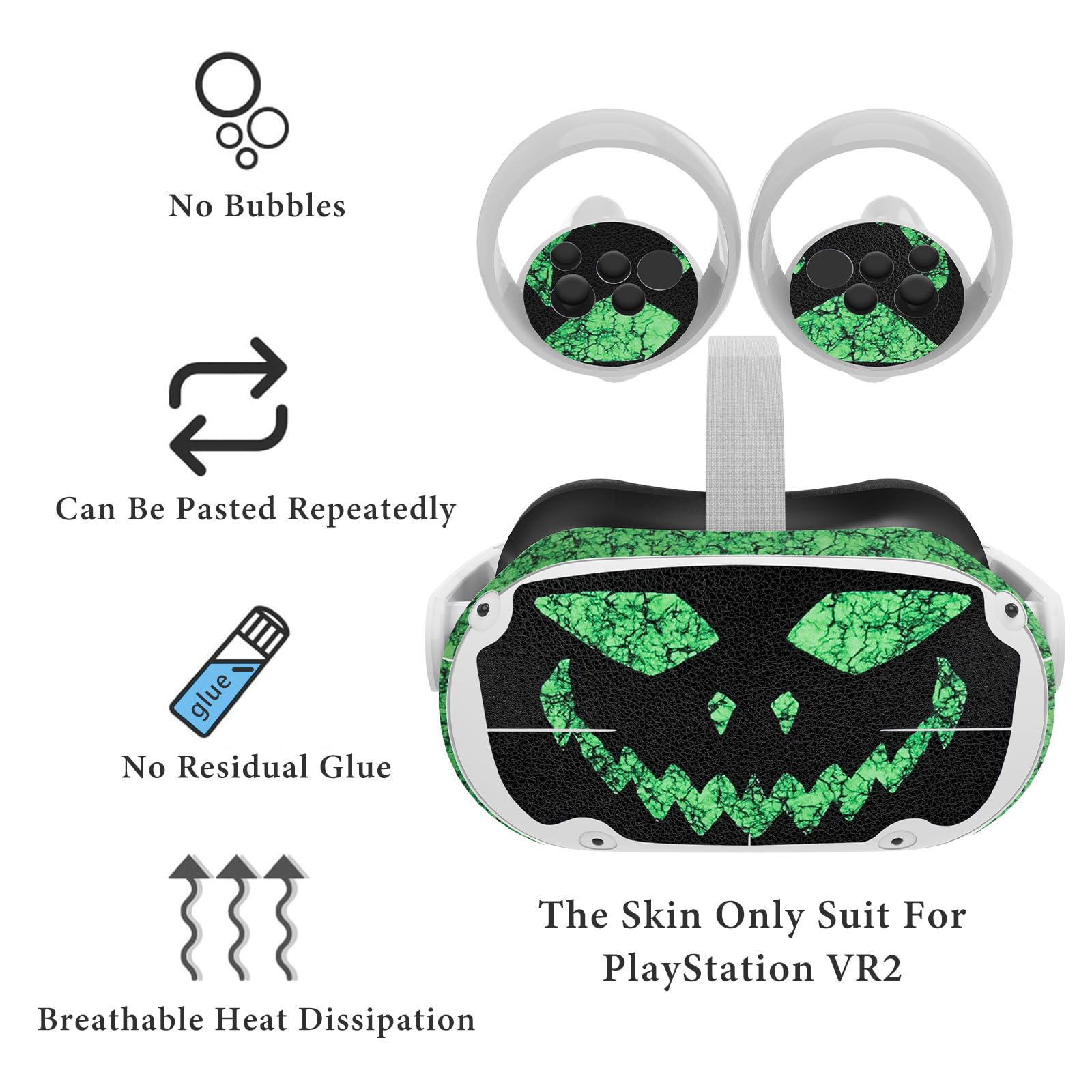 VR Headset & Controller Handle Skin Compatible with Meta Quest 2 Protective Cover, Protective Durable Scratch Resistant Horror Sticker 3