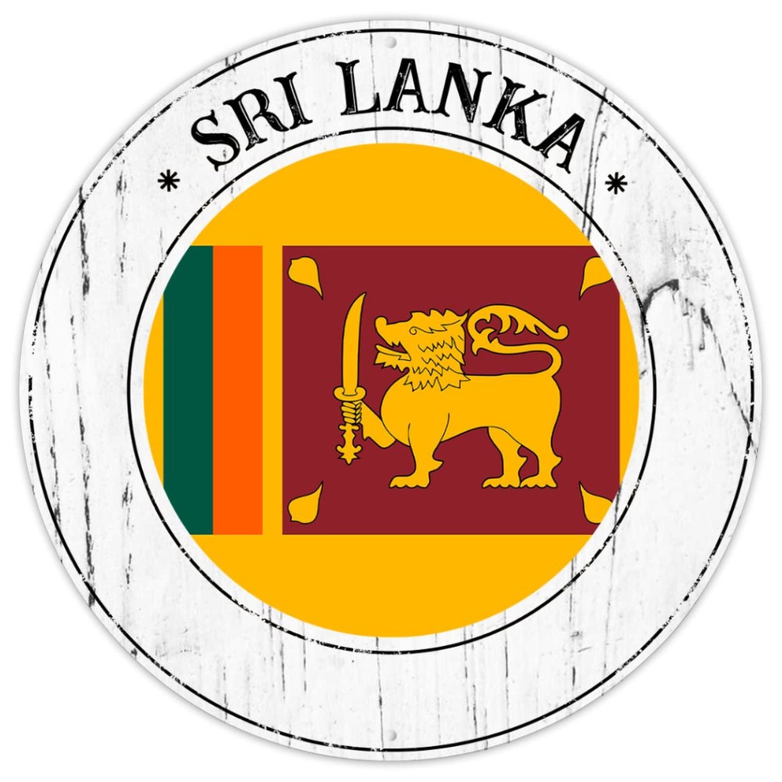 Sri Lanka Country National Flag Metal Plaque Tin Sign Sri Lanka French Vintage Retro Metal Signs Country Souvenir Gift Quality Metal Sign Sri Lanka Round Flag Sign for Travel Lover 9x9in