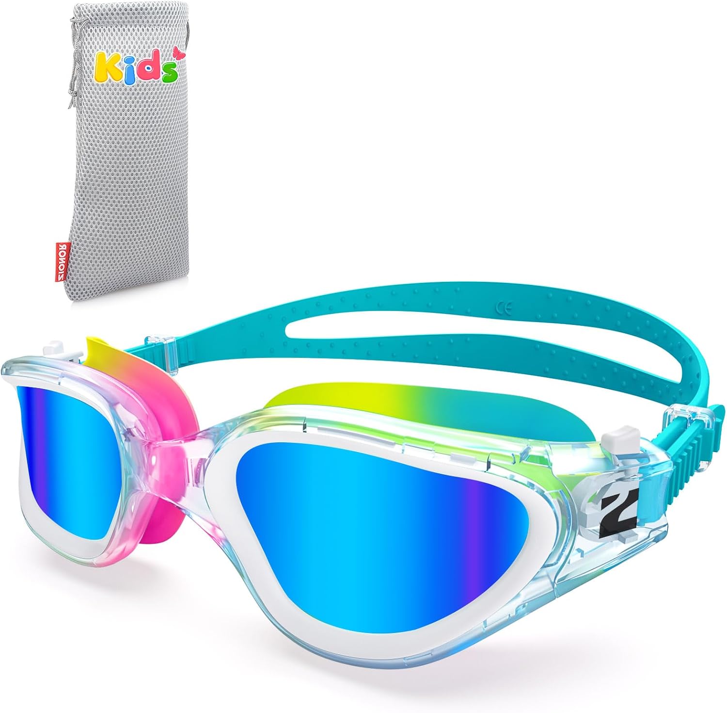 ZIONOR Kids Swim Goggles, G1MINI MIX Vibrant Colorblock Polarized No Leaking Anti Fog Kids Goggles(6-14)