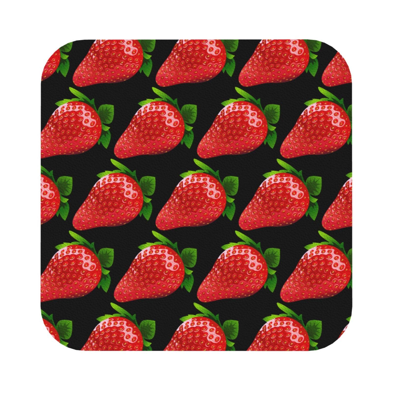strawberry clipart PU Leather Coasters Set of 6 Square Drink Coasters