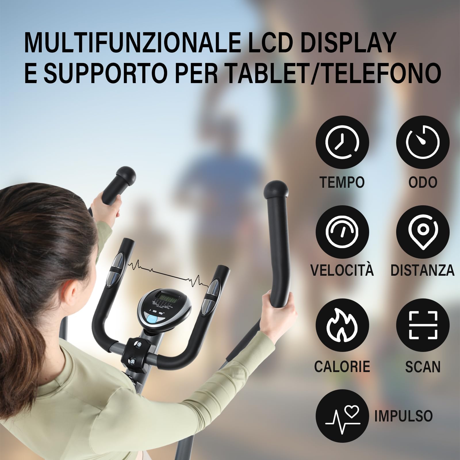 ISE Ellittica Professionale per Casa - Cross Trainer con Resistenza Magnetica 16 Livelli, Display LCD Multifunzione, Peso Utente Max 150kg, Pedane Antiscivolo, Ideale per Cardio e Allenamento Totale
