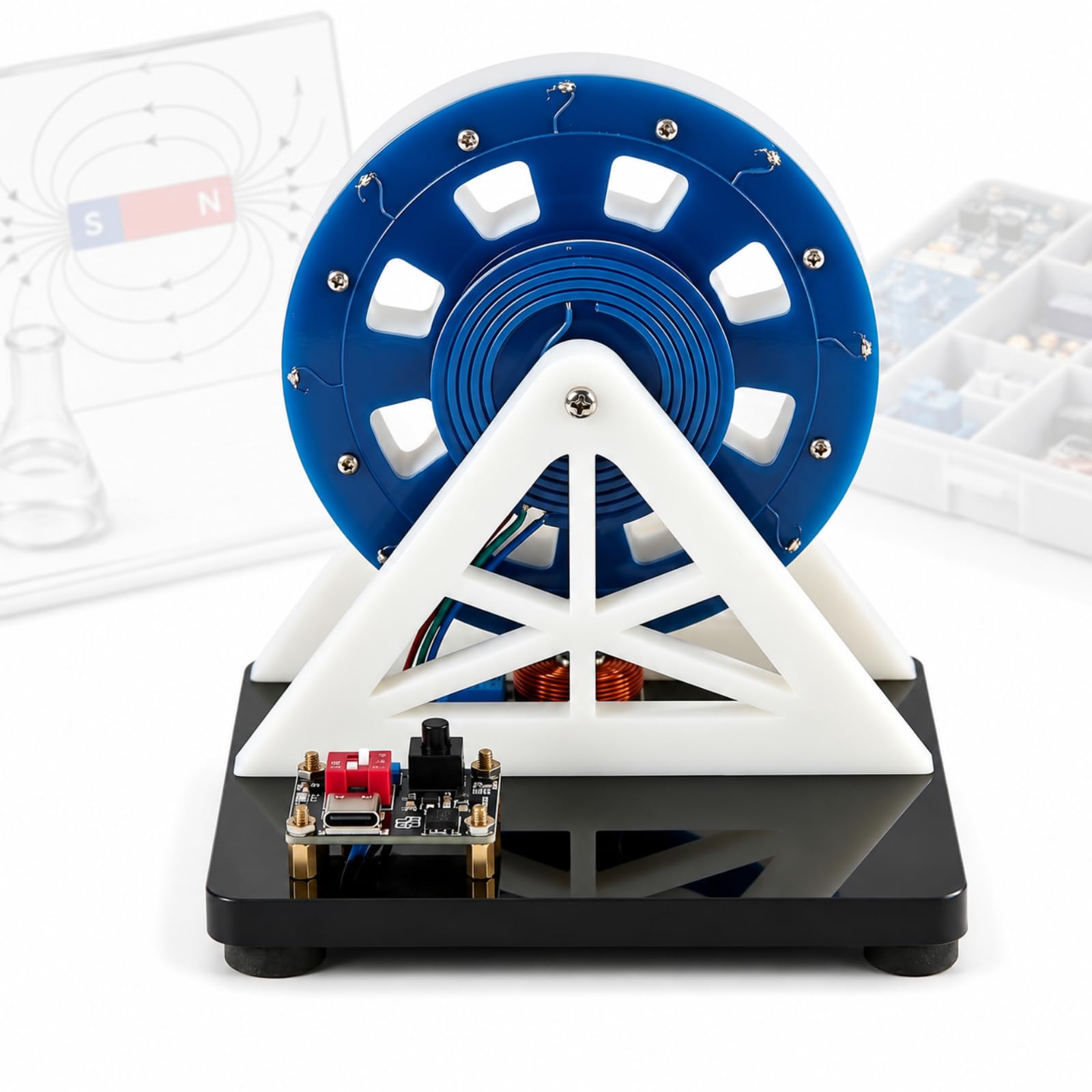 AMQYDT Brushless Motor Model Coil Brushless Motor, Physics Demonstration Kit With Blue Led Light Ring, 1000-1500 Rpm, Type-c Powered Educational Science Model For Classroom Stem Learning