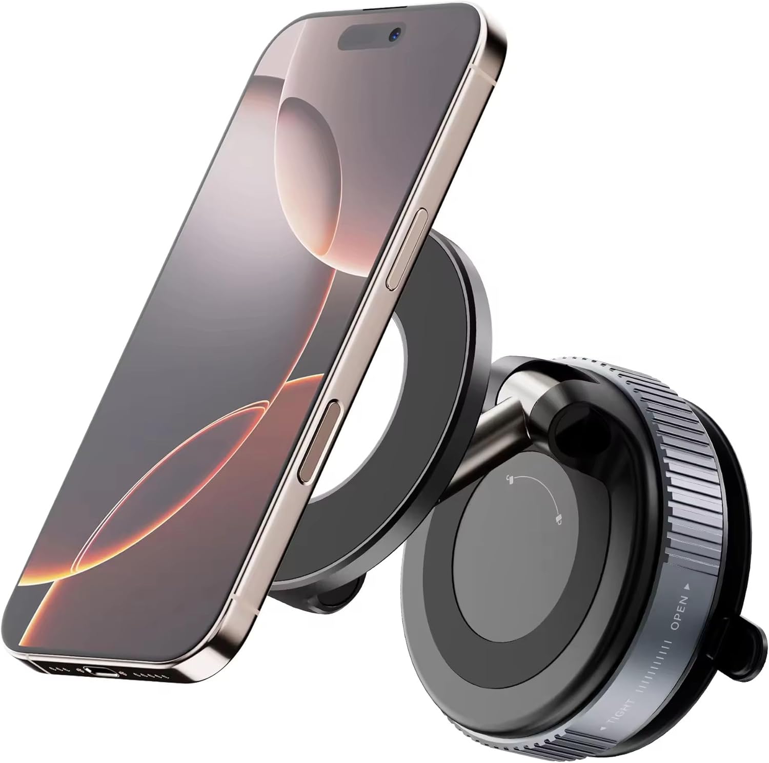 Magnetic Car Phone Holder for MagSafe, 360° Ajustable Vacuum, Hand Free, with Heavy Duty Magnet, Suction Cup Phone Mount for Car, Compatible with All Smartphones