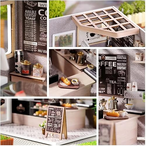 Miniatura 3 de Lannso Kit de casa de muñecas en miniatura, kit de casa de muñecas con cubierta a prueba de polvo, mini juguetes de casa de muñecas de madera hechos