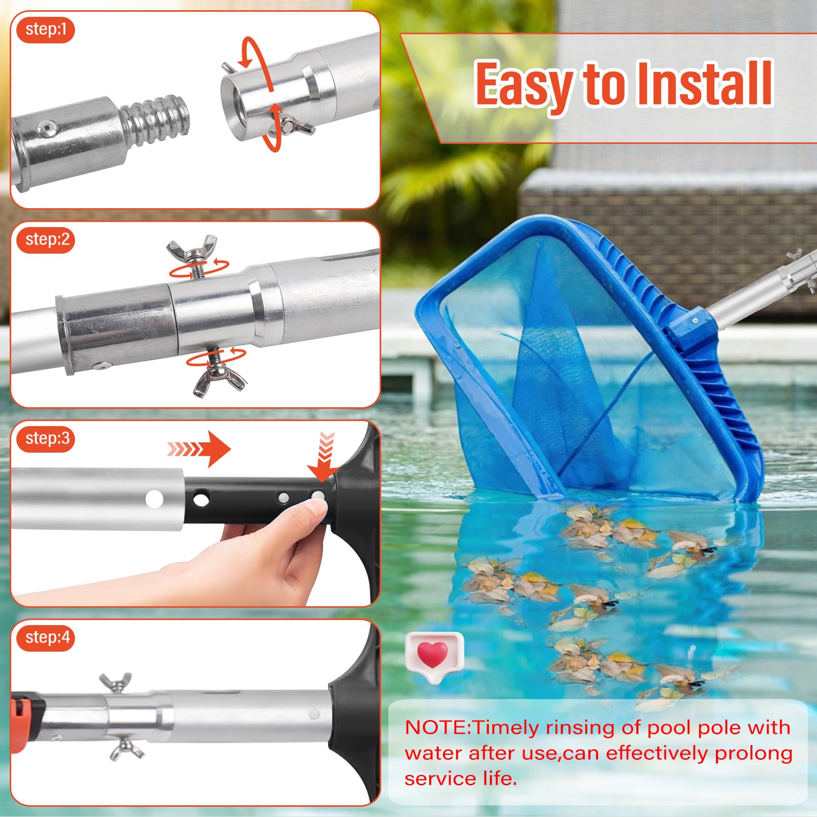 Poste telescópico de 16 pies, poste de extensión de aluminio para piscina, poste telescópico de 4 a 16 pies, poste telescópico de cepillo de piscina para cabezales de aspiradora de piscina, redes de