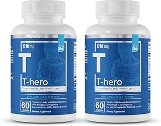 Essential Elements Male Health Supplement - Muscle Support & T-Health with DIM, Ashwagandha, Shilajit, More | T-Hero 60 Vegan Capsules (2-Pack)