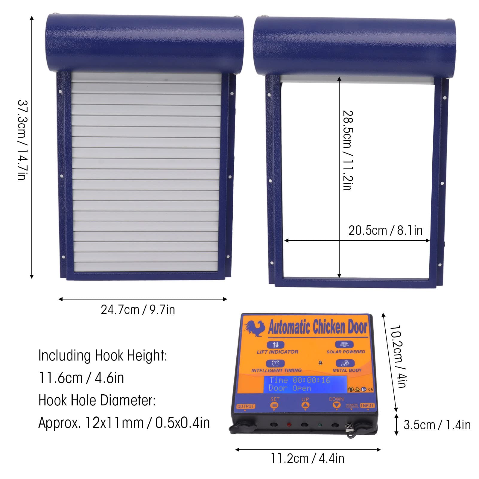 Abridor Automático de Puerta para Gallinero con Temporizador, Sensor de Luz y Control Remoto - Puerta Aluminio Programable para Pollos y Patos (Azul)