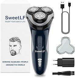 SweetLF Rasoio Elettrico Uomo,Regolabarba con Testine Rotanti 4D, Rasoio Ricaricabile Wet & Dry con Display LED, Rasatura Impermeabile IPX7 Blu Navy (Blu)