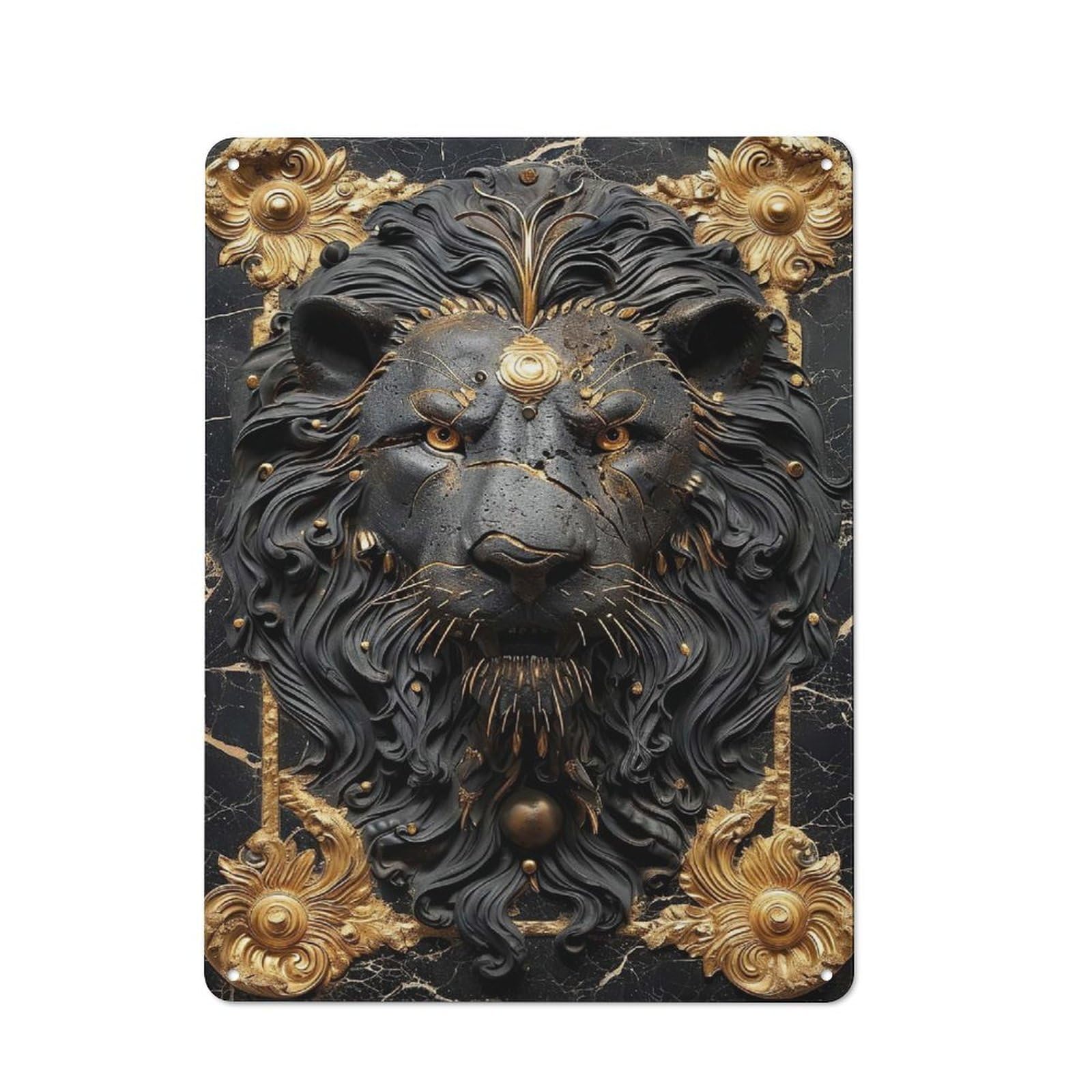 Junmoney Style-22 Ancient Golden Lion Art Industrial Metal Wall Decor 40X30cm, Retro Metal Sign For Workshop, Basement, Shed Or Games Room