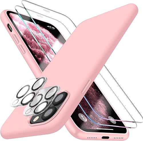 Dssairo Funda 5 en 1 para iPhone 11 Pro Max, con 2 protectores de pantalla + 2 protectores de lente de cámara, funda de silicona líquida ultra