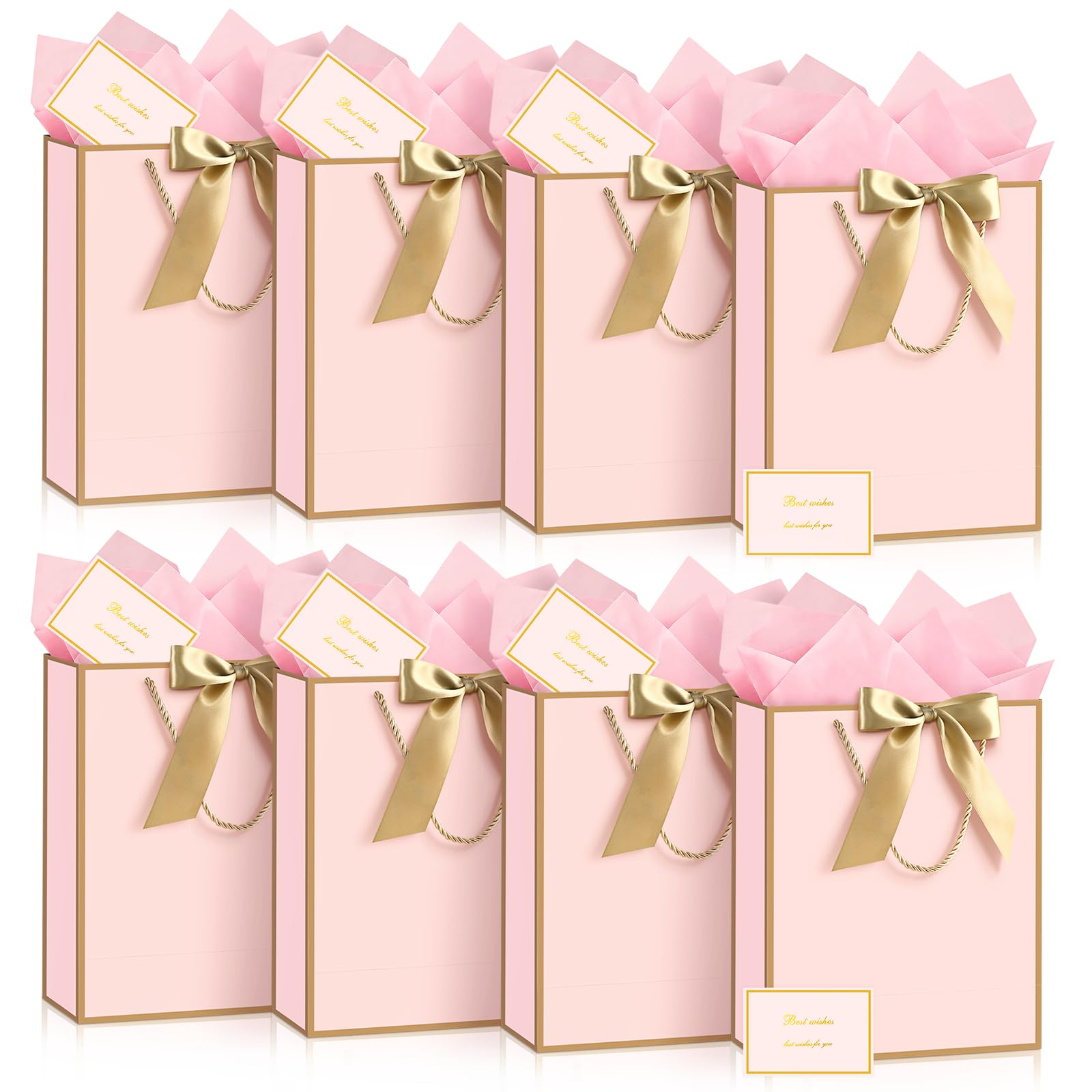 JMANNI Medium Pink Gift Bags for Women, Birthday Bag with Handles 8-Pack