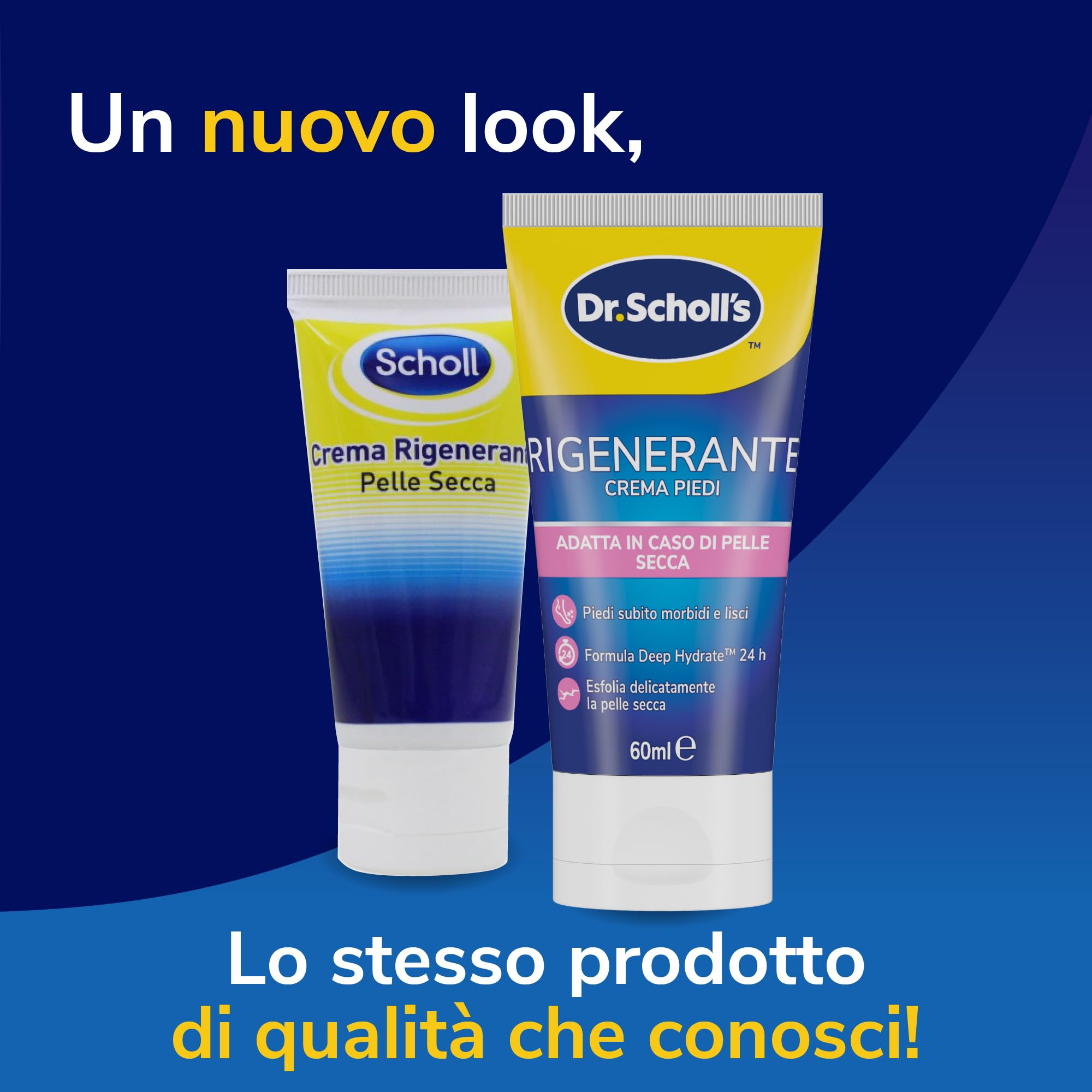 Dr. Scholl's Crema Rigenerante Pelle Secca, Crema Piedi ad Assorbimento Rapido, Azione Esfoliante e Idratante per Pelle Liscia e Rivitalizzata, 60ml
