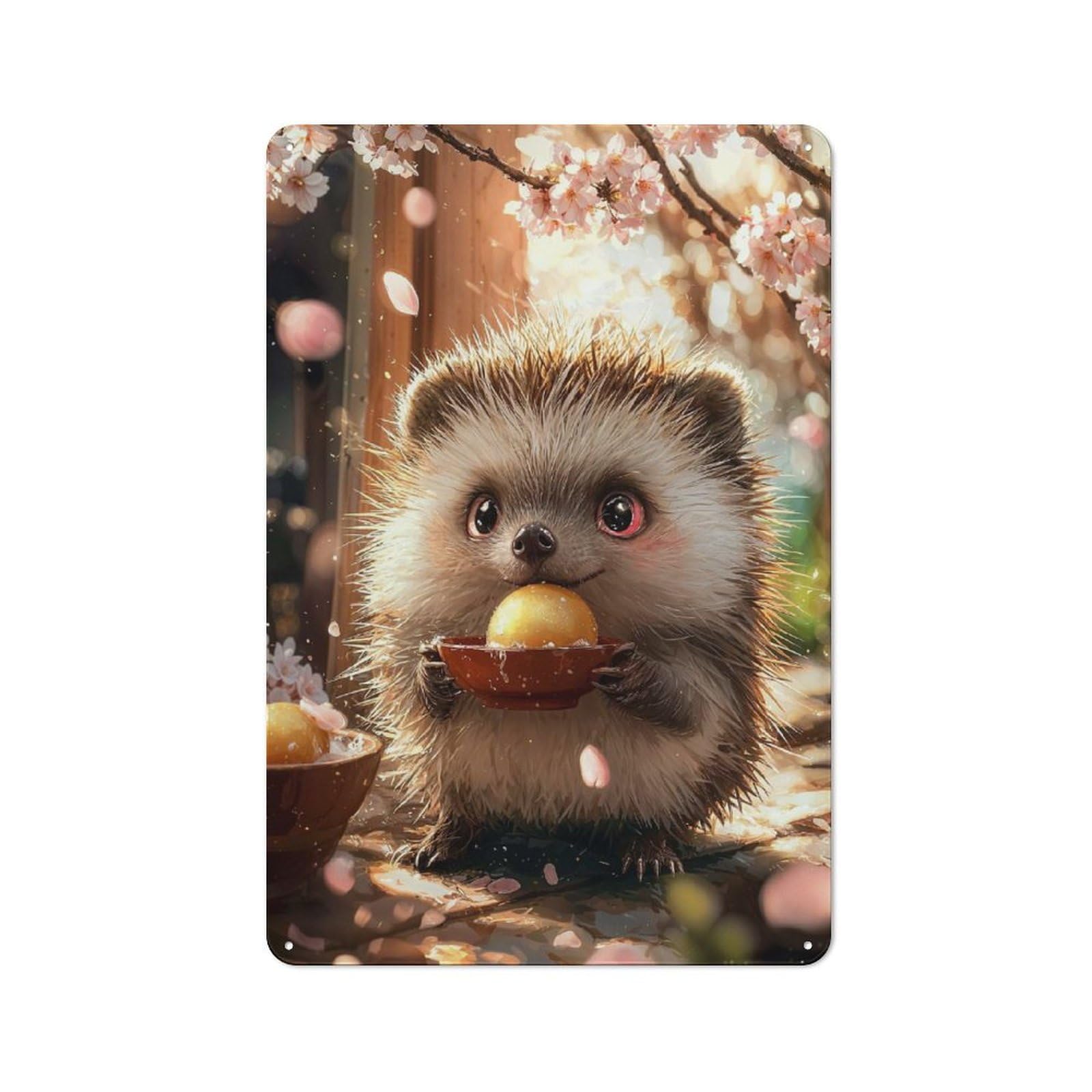 Junmoney Style-5 Cute Hedgehog With Golden Treat Rustic Metal Plaque 30X20cm For Living Room Or Hallway, For Garage, Workshop And Man Cave Decoration