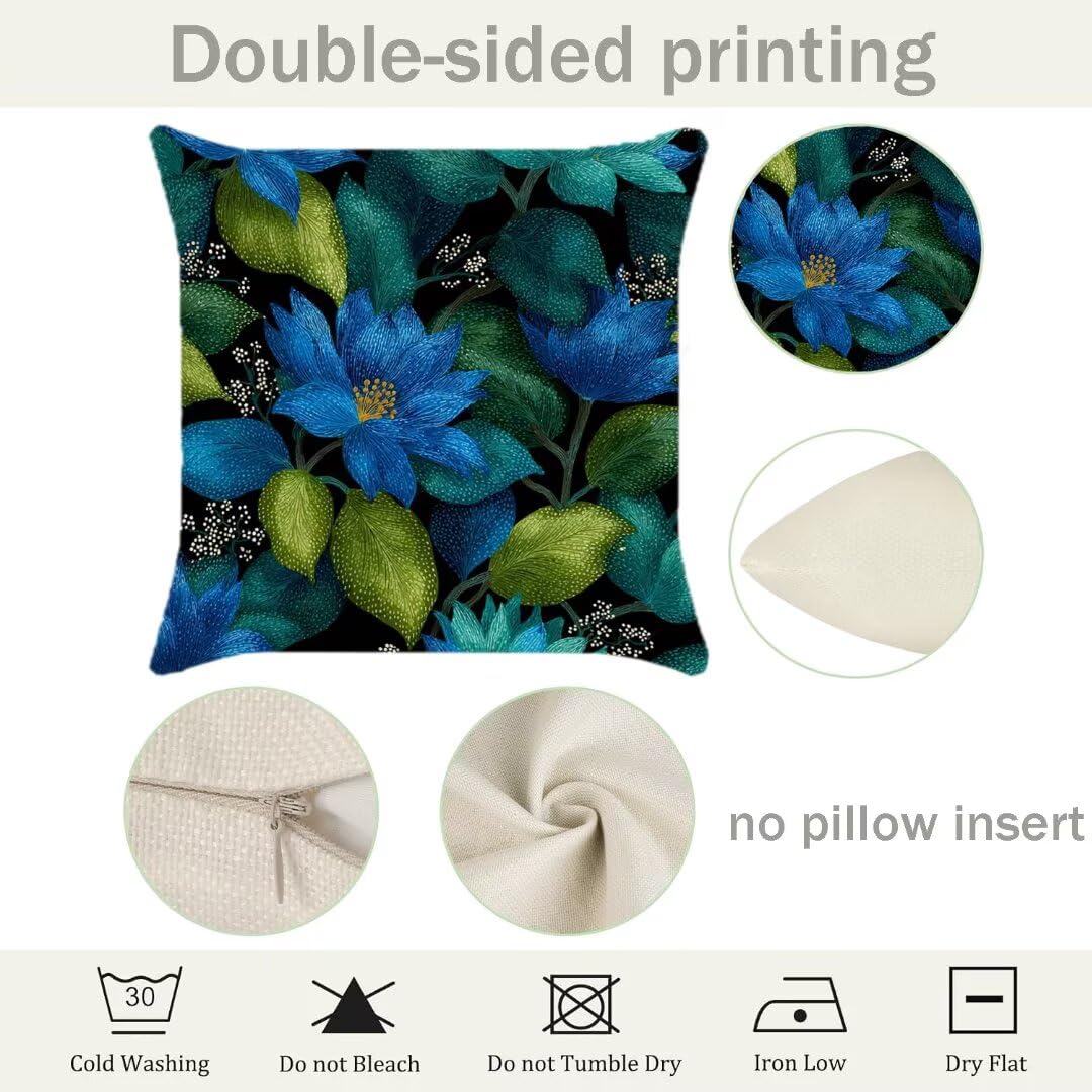 Fundas Cojines 40x40 cm Exterior Cojines Azul Oscuro Fundas de Almohada Juego de 4, Cuadrados Funda Cojin Flor Almohadas con Cremallera Invisible, Sofa Cama Decorativos para Hogar, Jardín, Salón Ym469
