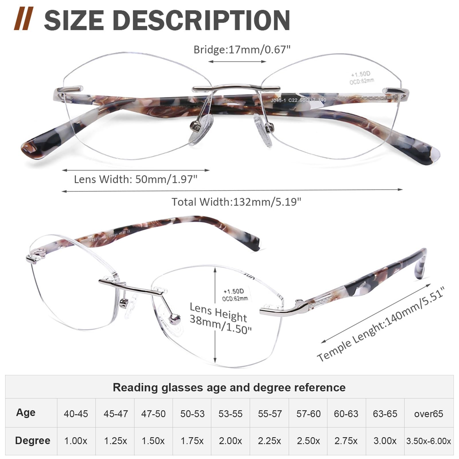 AQWANO Rimless Computer Reading Glasses Women Fashion Designer Blue Light Blocking with UV400 Protect Clear Lens Pattern Frame Ladies Readers,1.0
