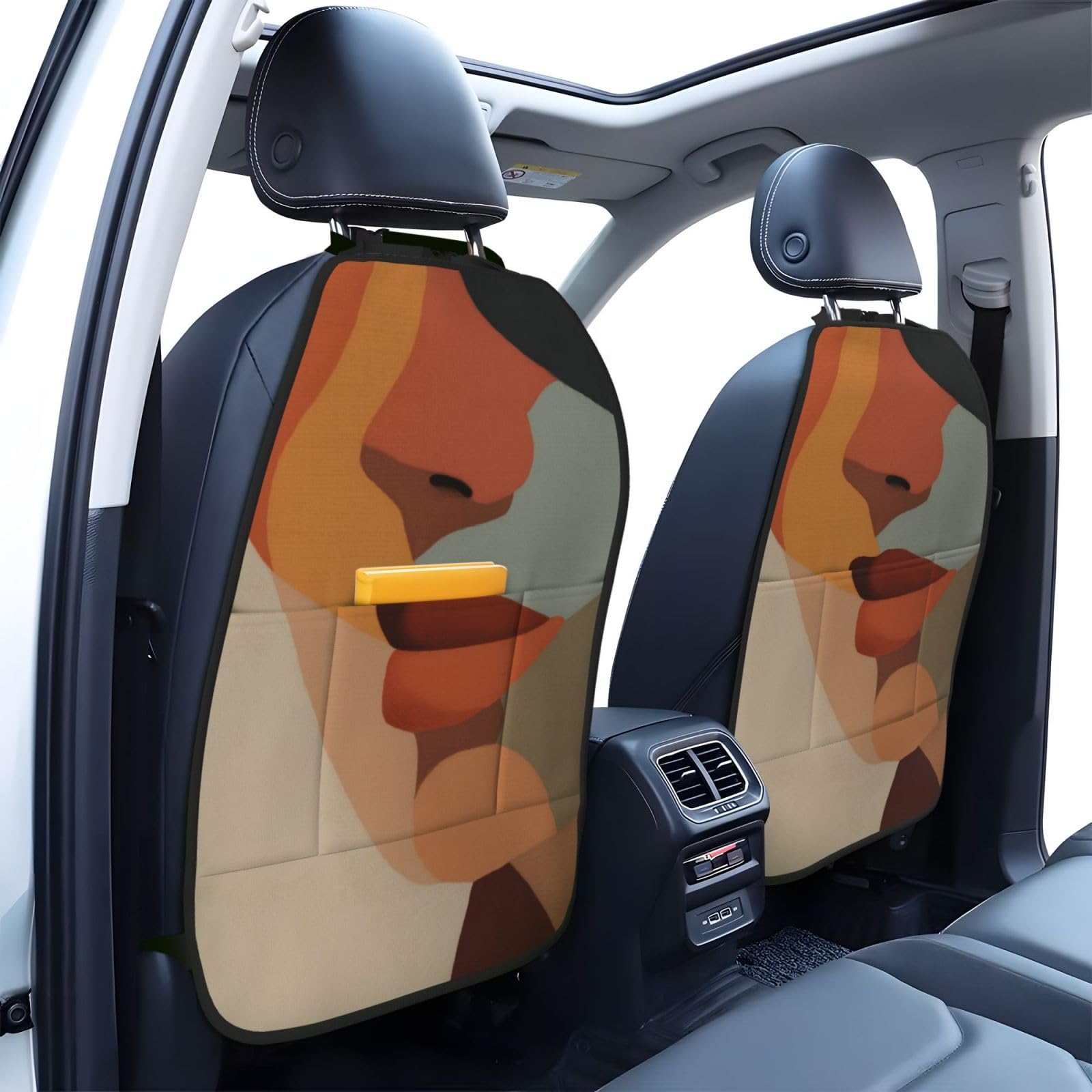 Woman Face Abstract Art Car Seat Back Kick Protectors,2 Pack Kick Mats With Storage Pockets For Vehicles To Protect From Dirt Mud Scratches