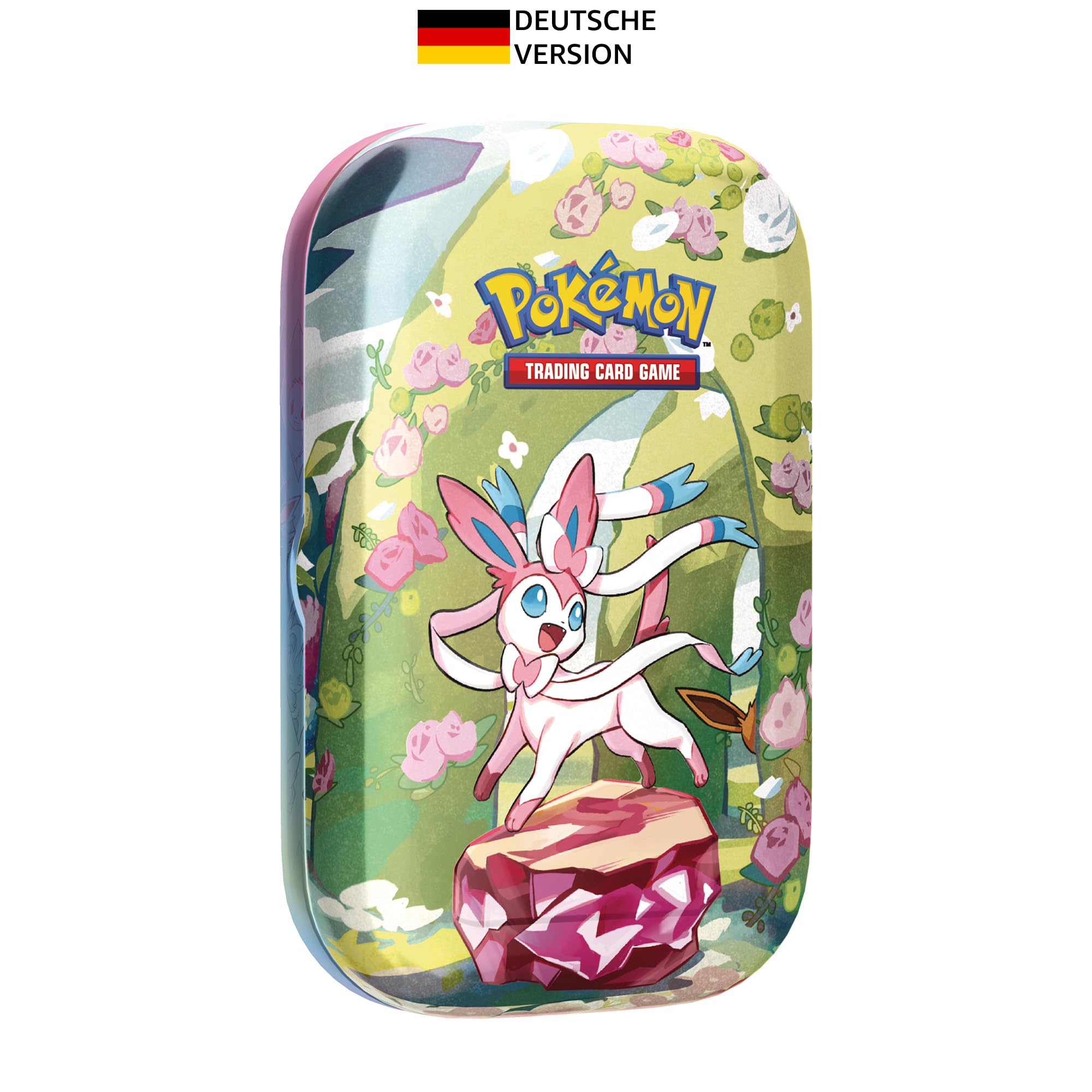 Pokémon - Gra karciana kolekcjonerska: Mini-Tin-Box Karmesin & Purpur – Pryzmatyczne zmiany: Feelinara (2 boosterpacks i 1 moneta)