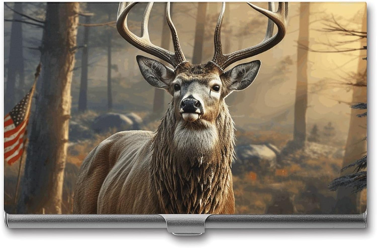 MUSM Aluminum Alloy Deer Hunting Season Business Card Holder Flip Cover Slim Metal Card Case for Men Women Professional Pocket Name Card Holder for Work Office Business Gifts
