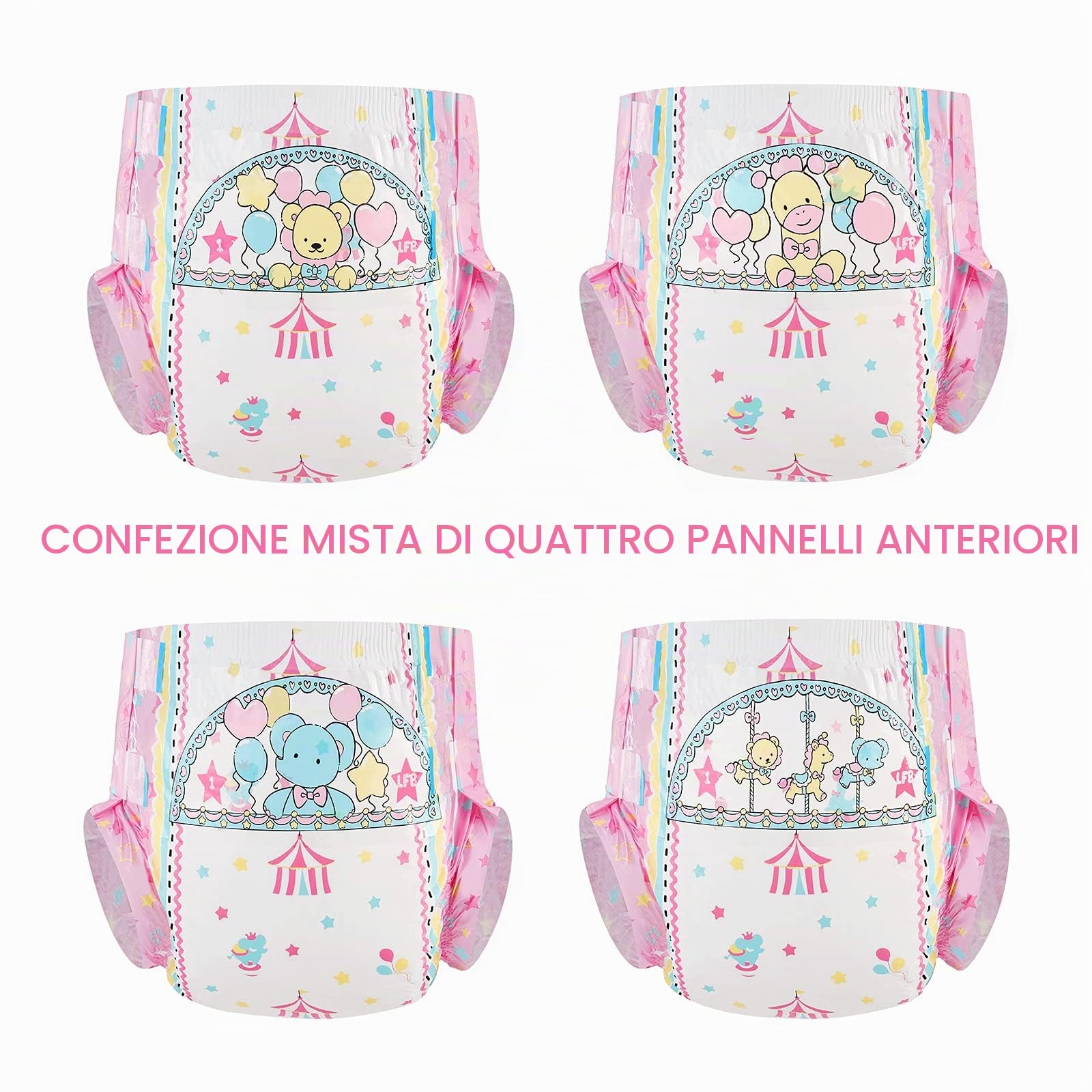 LittleForBig 5500-5800 ml Pannolino Stampato per Adulti 10 Pezzi - Piccolo Circo (M)