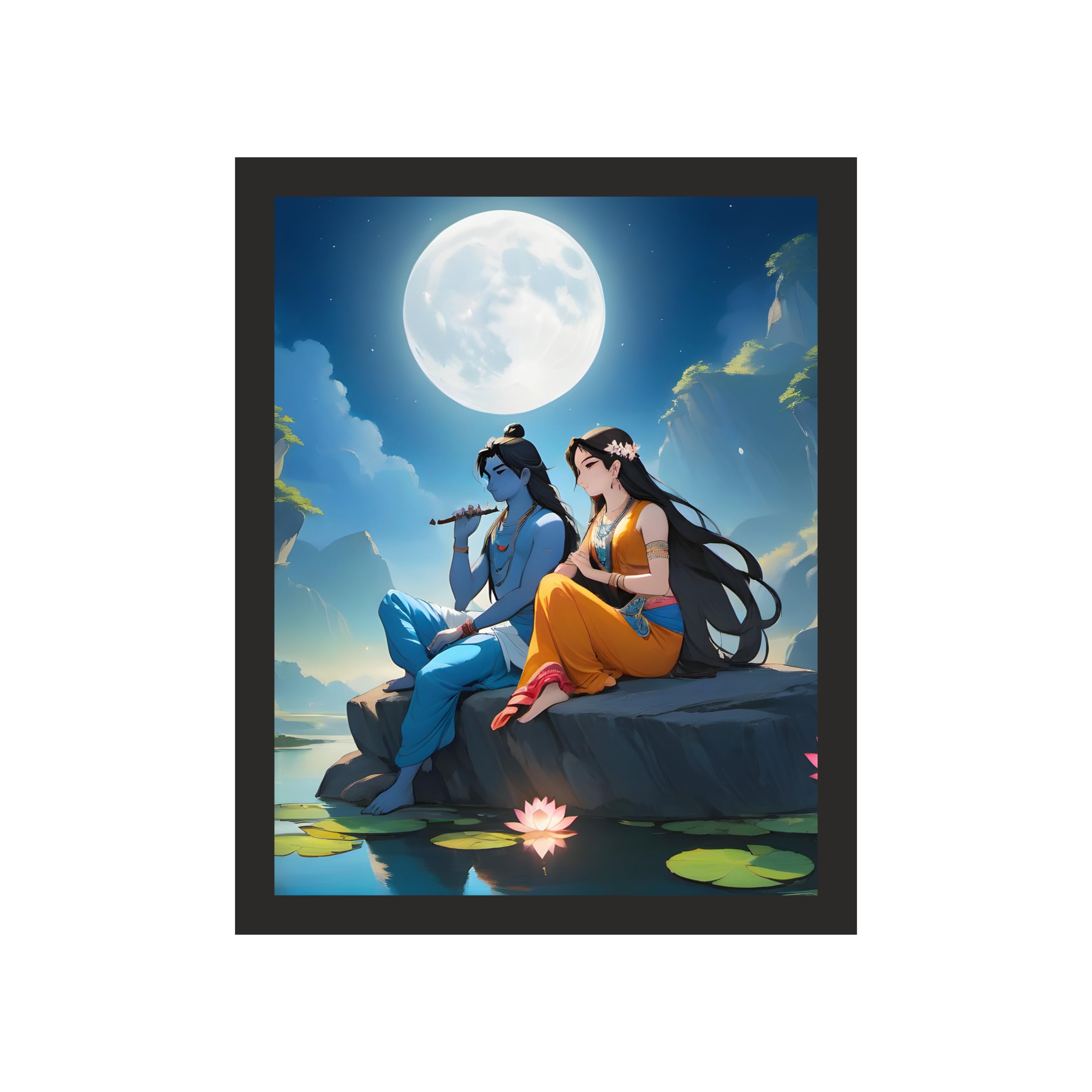 Moonlit Radha Krishna Art - 16x20