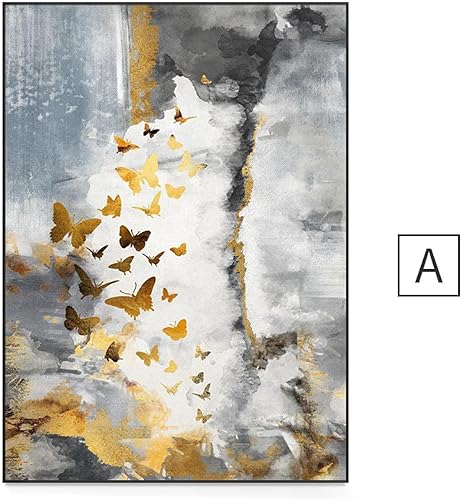 Miniatura 4 de Mariposa dorada Libélula Cuadross Chinas Impresión en Lienzo Lujoso Lienzo Arte de la pared para la decoración del dormitorio Imagen 40x60cmx2 Sin