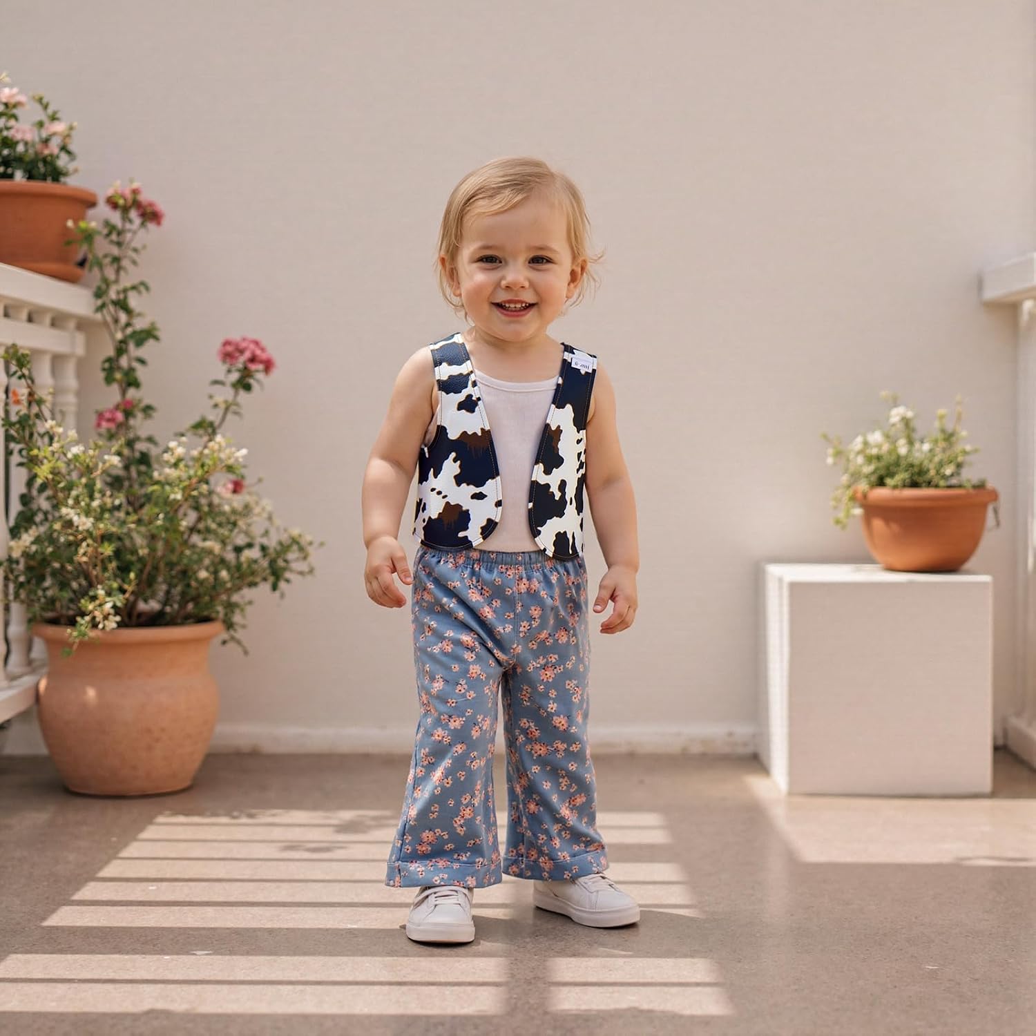 Gaono Kids Baby Toddler Western Vest Open Front Cow Print PU Leather Vest Cowboy Cardigan Jacket Outwear For Boys Girls
