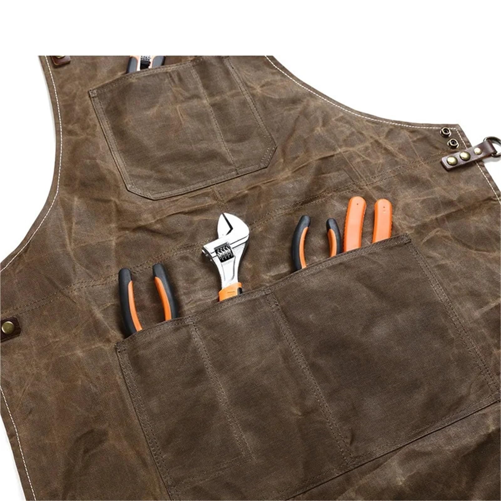 Grembiule da lavoro in tela cerata con grembiule in pelle, grembiuli giardinaggio, for barbecue, barbiere, falegname, pittore, riparatore per Uomo