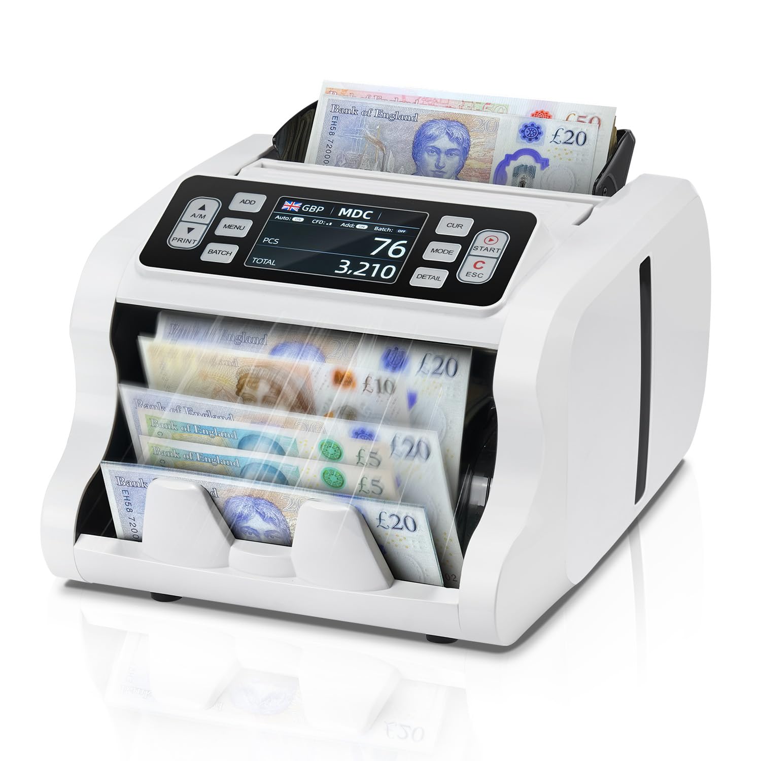 MUNBYN Money Counter Machine Mixed Denomination, VUV/MG/IR/MT Banknote Counter, Cash Counting Machine, GBP, EUR, USD Counterfeit Money Detector, IMC09, White