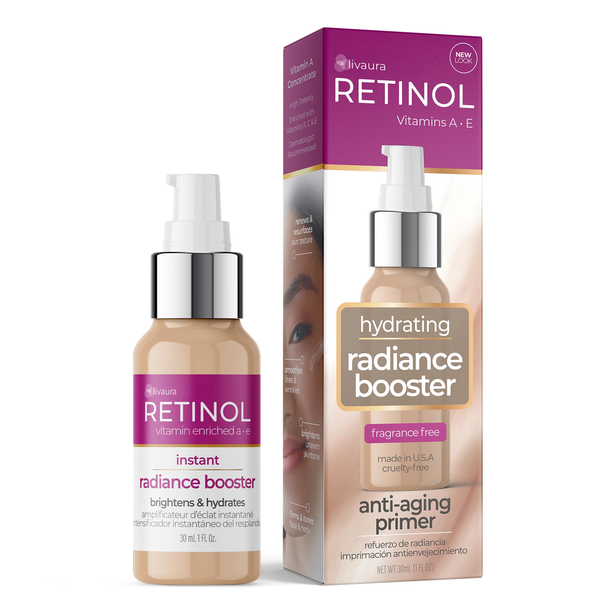 Instant Radiance Booster - The Original Retinol Glow Primer - A Burst of Anti-Aging Hydration Adds Luminosity & Skin-Smoothing Benefits of Vitamin A - Peptides Improve Firmness & Tone