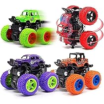 eErlik Mini Monster Truck Friction Powered Cars Toys, 360 Degree Stunt 4wd Cars Push go Truck