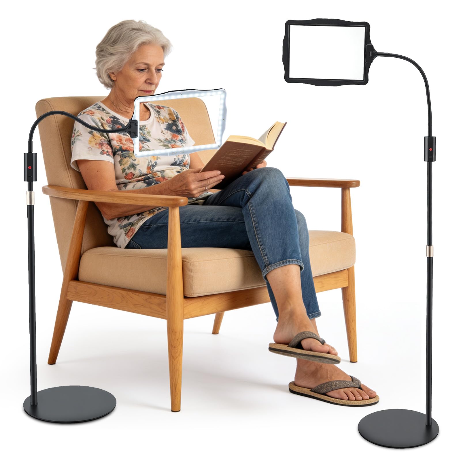 5 lupas recargables con luz y soporte, 3 en 1 con 48 LED ajustables, lámpara de lupa retráctil con cuello de cisne, para costura, manualidades, pintura, lupa de lectura con luz para personas mayores