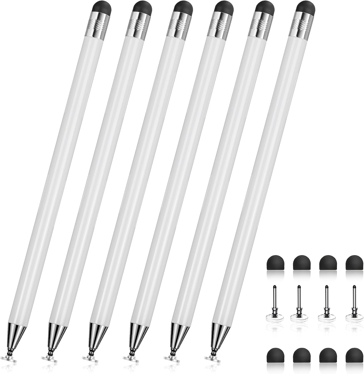 2-in-1 Stylus Pen for Touch Screen, Stylists pens for Touch Screens Compatible Phone/pad/and Tablets All Touch Screens (6X White)