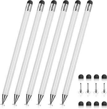 2-in-1 Stylus Pen for Touch Screen, Stylists pens for Touch Screens Compatible Phone/pad/and Tablets All Touch Screens 6X White