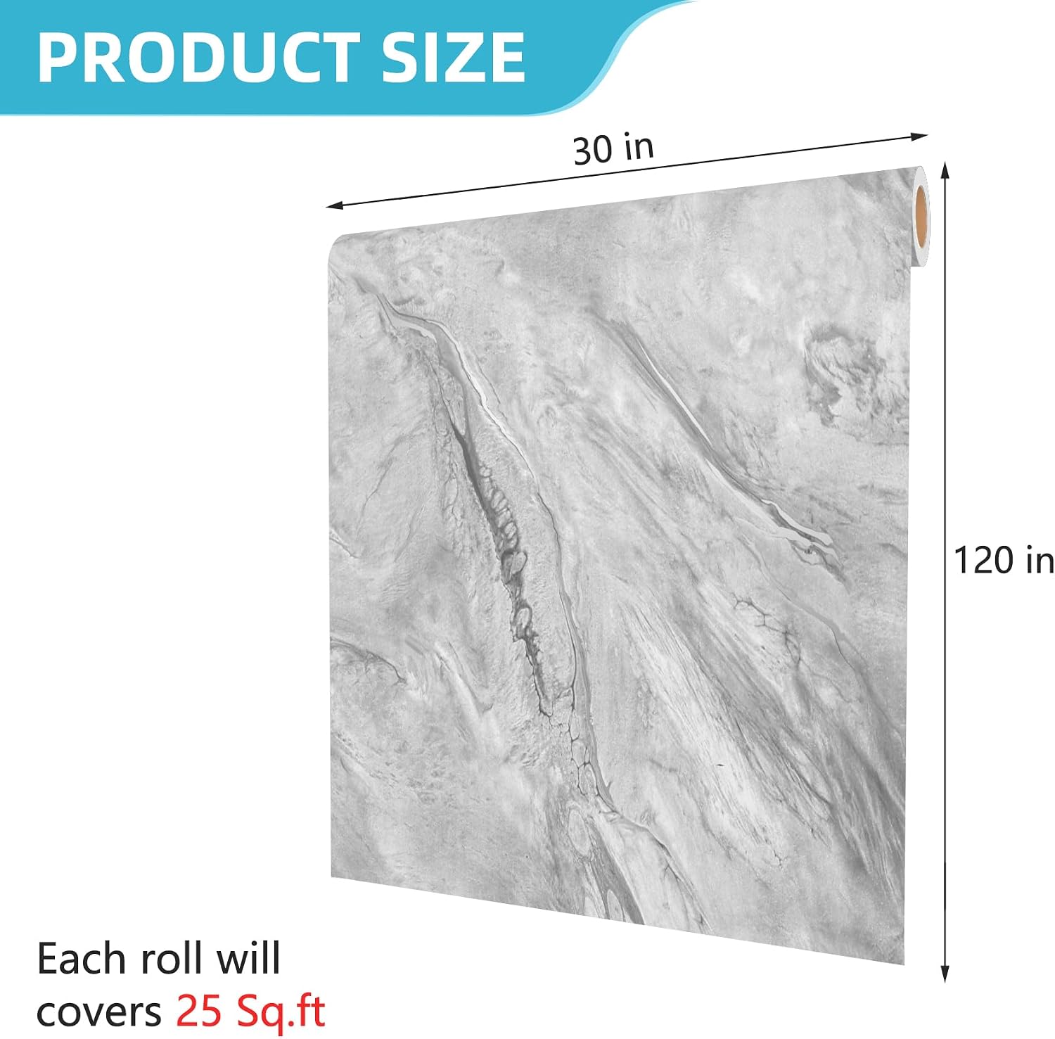 Decotalk 30"x120" Marble Countertop Contact Paper Peel and Stick Countertops Grey Marble Contact Paper for Countertops Vinyl Wrap, Kitchen Counter Top Peel and Stick Waterproof Counter Cover Matte
