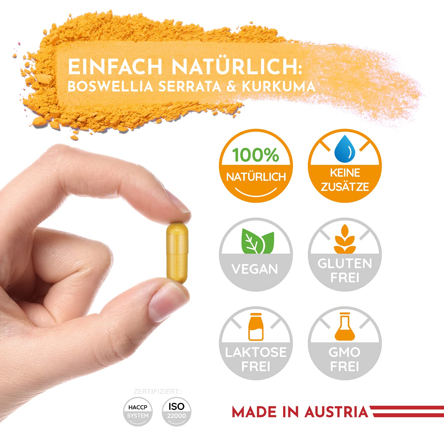 Weihrauch Kurkuma Vergleichssieger, 180 Kapseln hochdosiert Boswellia Serrata 2000mg, 85% Boswelliasäure, 500mg CURCUMA, 95% Curcuminoide Tagesdosis, ohne Zusätze oder chemische Entzündungshemmer