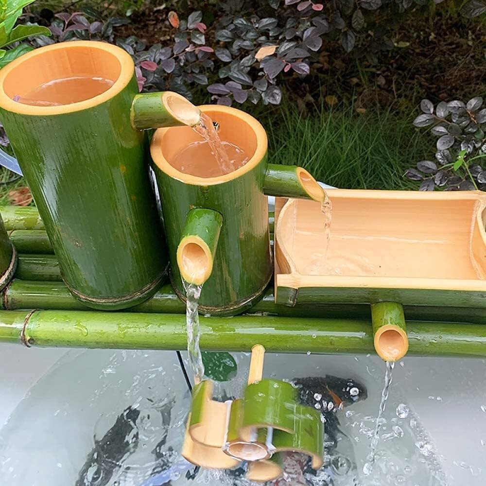 Bamboo Fountain Water Feature, Garden Waterfall Bamboo Water Spout with Pump, Outdoor Garden Decor & Home Decoration Sculptures(80cm)