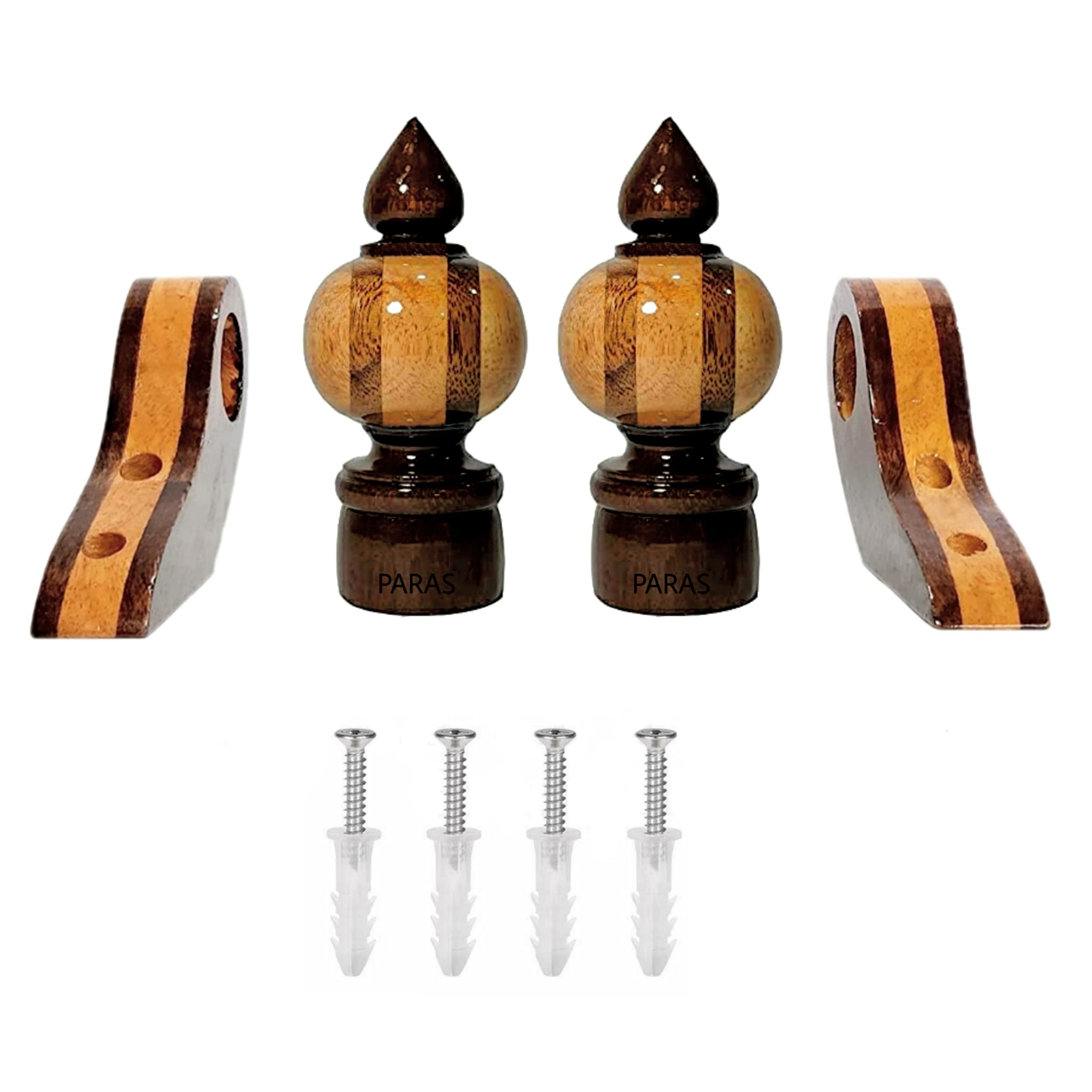 PARAS | Luxury Wooden Curtain Bracket with Finials Pack of 12(6Finial and 6 Support) for 25 mm/Rod 1 inch (J21, Pack of 4(2 Finial and 2 Support))-picture-13
