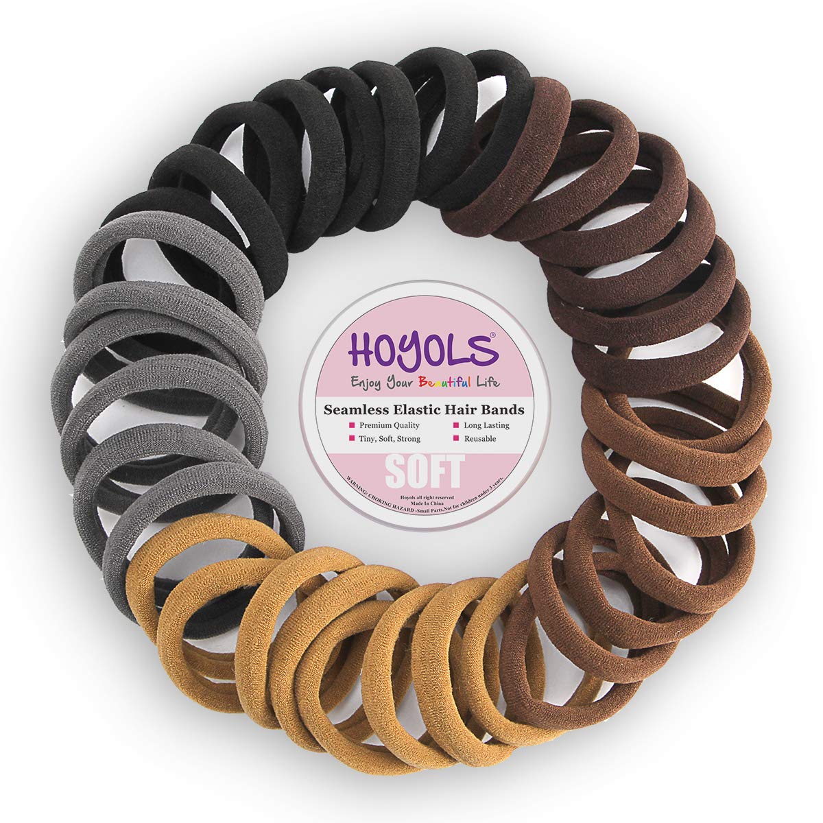 Soft Thick Seamless Cotton Hair Ties, Ponytail Scrunchies Head bands No Damage Crease for Women Girls Kids Poncytail Holder 100 Pieces (Brunette Brown Set) : Beauty & Personal Care