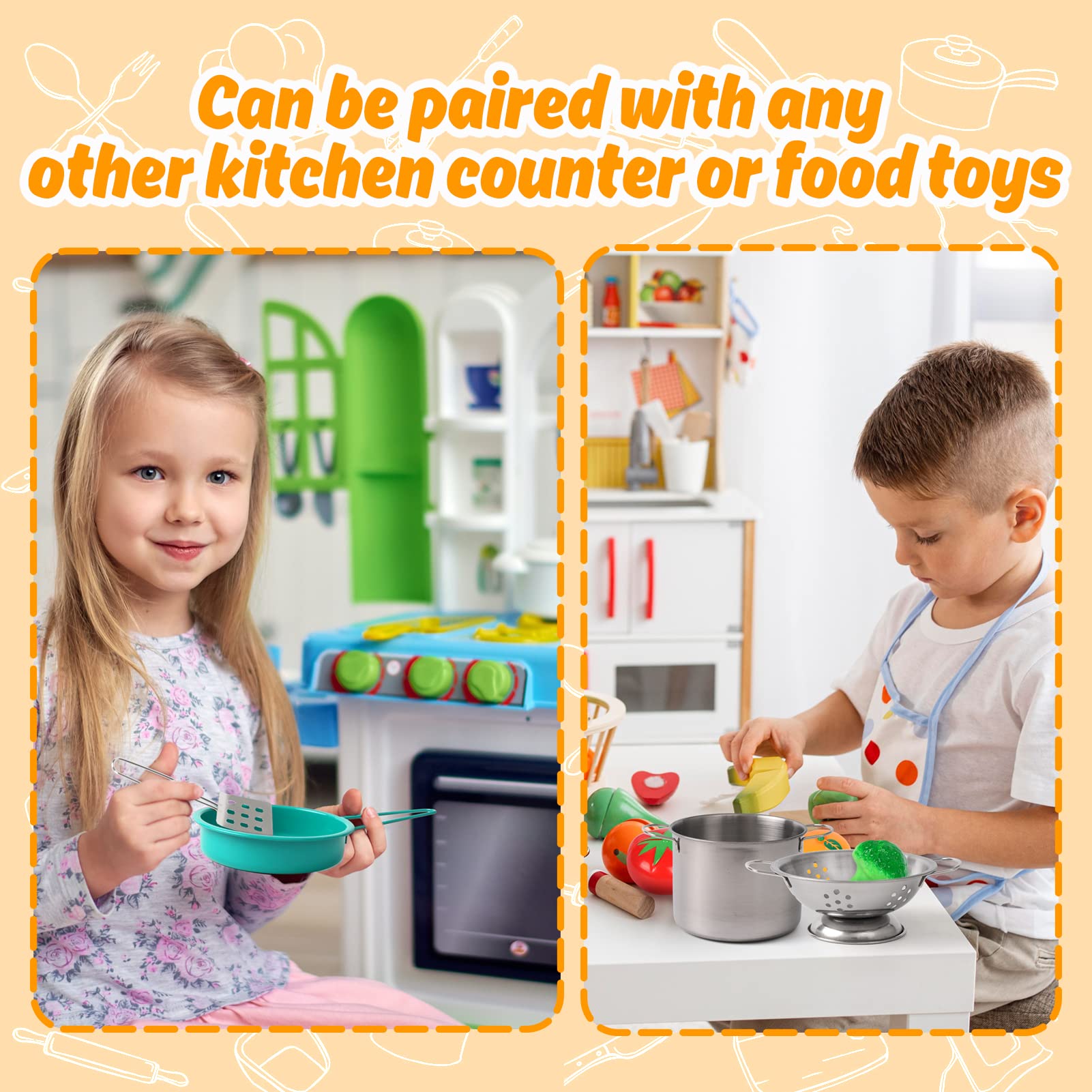 Accessoire dinette Enfant Ustensile Cuisine Enfant Ensemble de Jouet de Casserole en Acier Inoxydable coloré Cadeau 3 4 5 6 7 8 9 10 Ans(Vert)