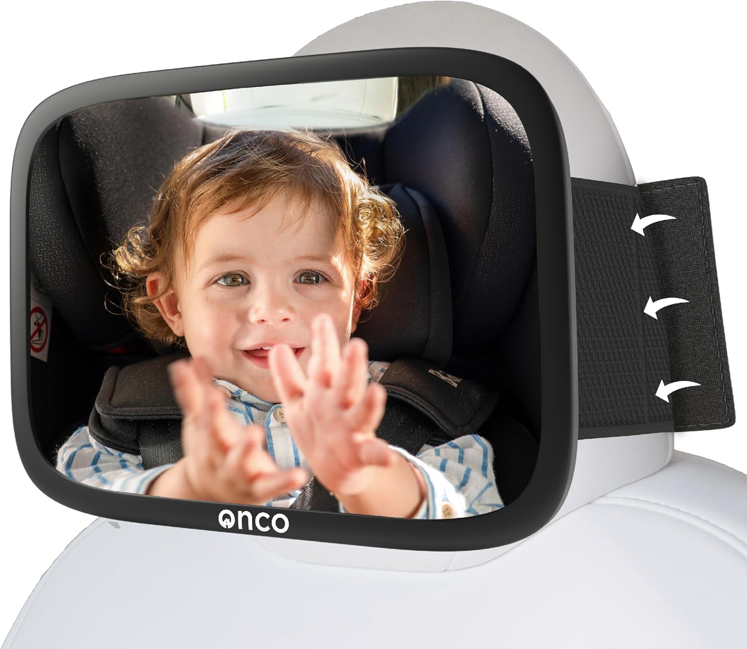 Onco Baby Autospiegel für feste Kopfstützen - Tesla-kompatibler Autospiegel Baby Rücksitz, 100% Bruchsicherer & Rutschfester Spiegel Auto Rückbank, 360°-Schwenkbarer Spiegel Auto