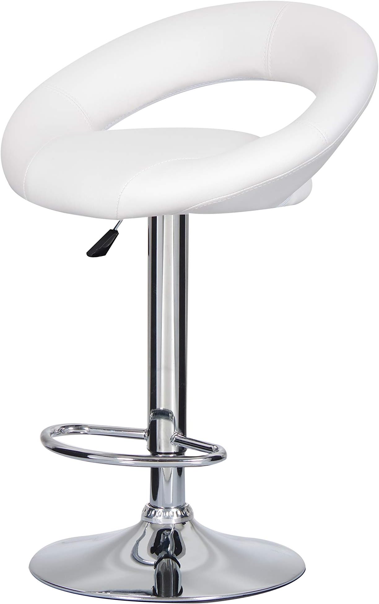 LANNY Bar Stools, Modern Furniture Swivel Adjustable PU Leather Seat Stools, With Chrome Plated Footrest and Base, For Kitchen Bar Bistro Pub Use (White)