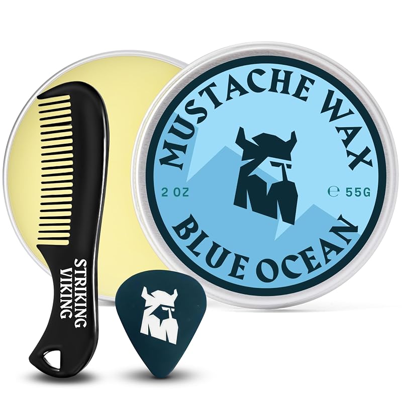 Cera para Bigode Striking Viking com Pente, Blue Ocean, Fixação Forte, 80 g