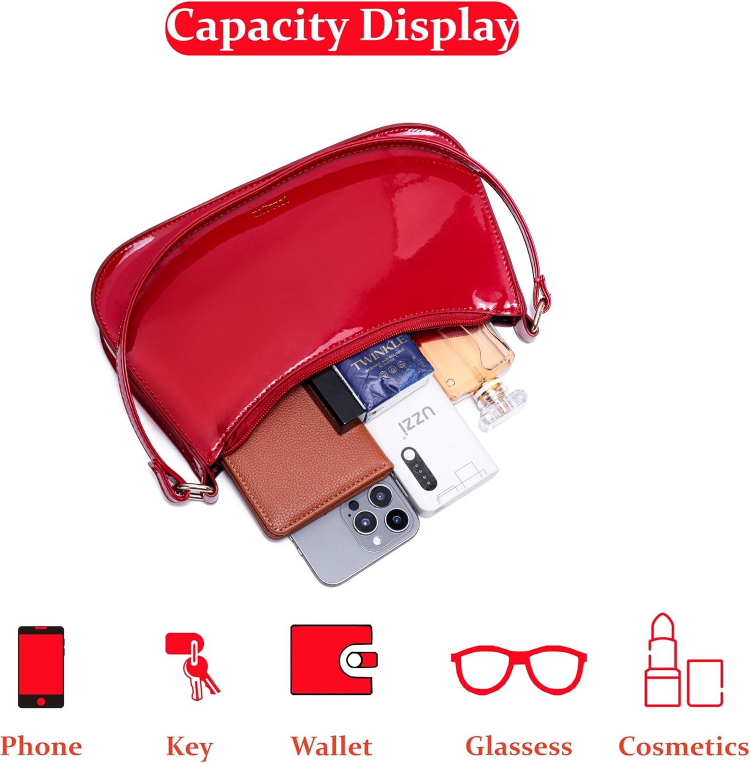 JOLLQUE Shoulder Bag for Women, Small Under the Arm Patent Leather Purses, Mini Clutch Y2k Jelly Handbag Crossbody Bags
