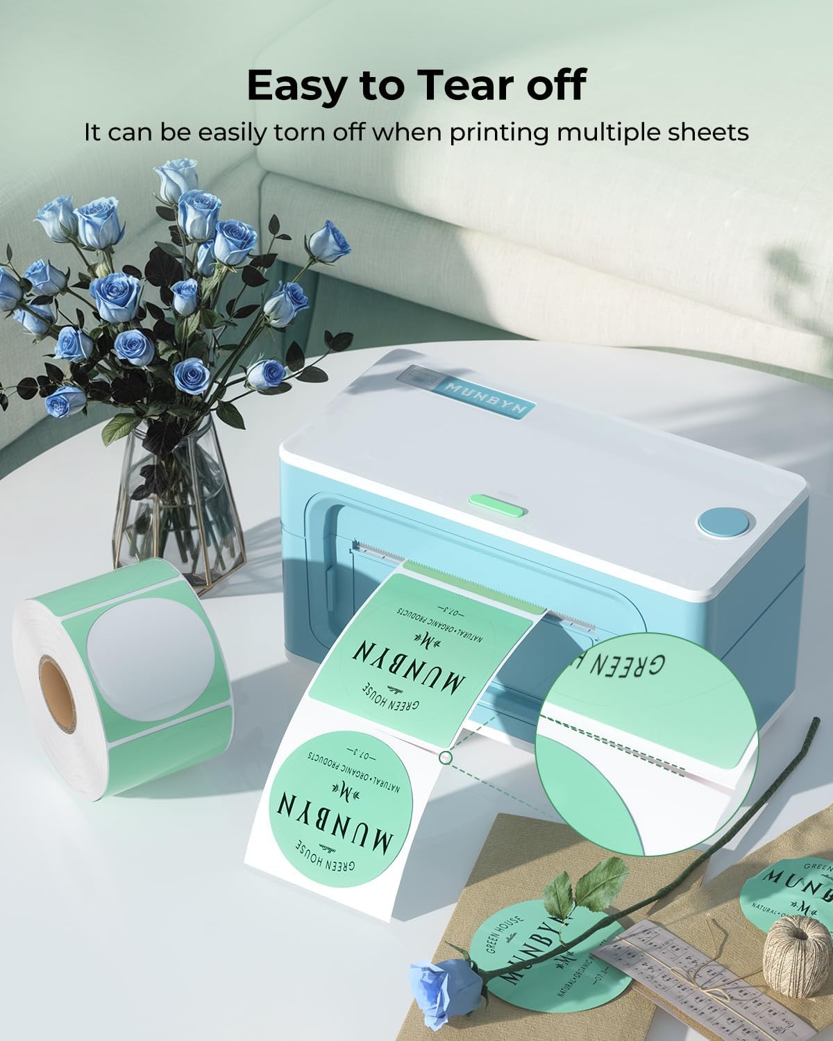 MUNBYN 2 Inch Green Circle Thermal Sticker Labels, Self-Adhesive Round Direct Thermal Labels, Multi-Purpose Roll Sticker Labels for DIY Logo Design, QR Code, Name Tag, Inventory-750 Labels/1 Roll - Image 3