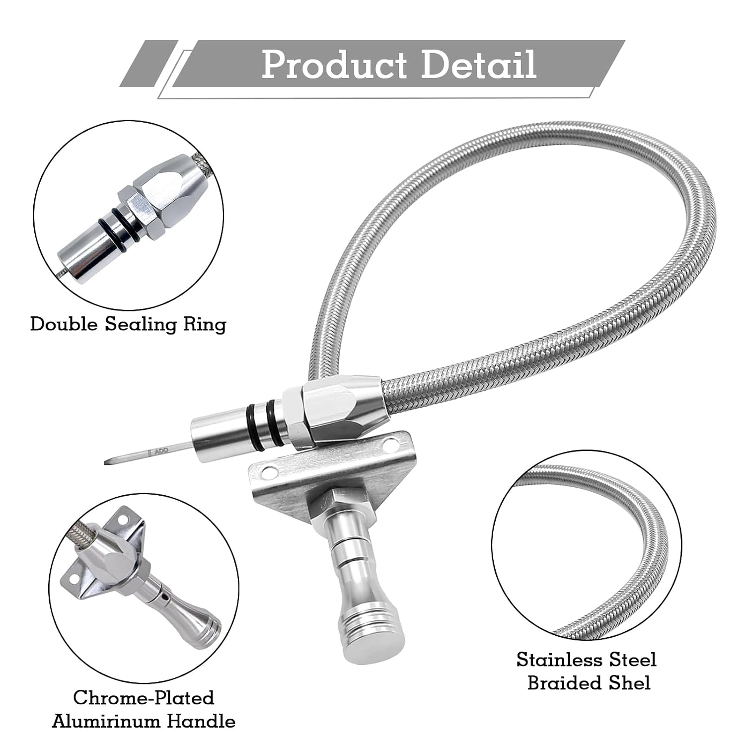 29.5 inch Silver Stainless Transmission Dipstick Tube Fit for GM TH350/TH400 Dipstick Turbo 350/400, with Firewall Mounted Stainless Steel Braided Hose
