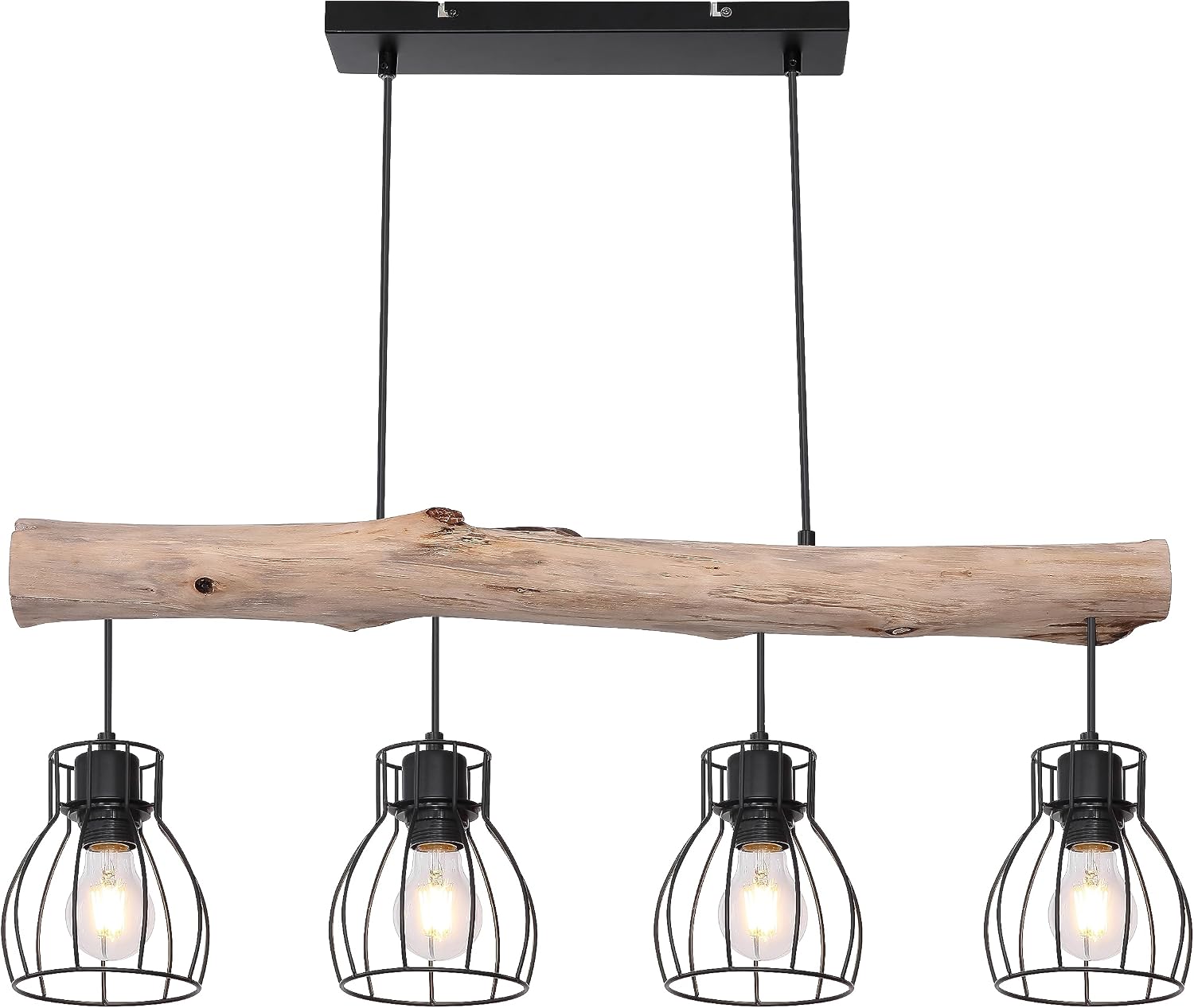 Globo AGL MINA 4-Bulb Suspension Light Fixture illuminated in a dimly lit room, highlighting the warm glow from the bulbs.