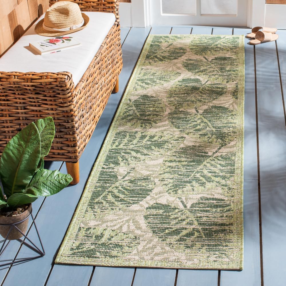 SAFAVIEH Courtyard Collection 8' x 10' Beige / Green CY7556 Indoor/-Outdoor-Waterproof Easy-Cleaning Patio Backyard Mudroom Area-Rug