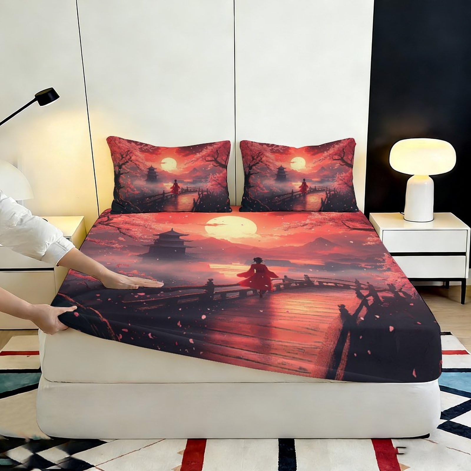 Lenzuolo con angoli in microfibra con stampa 3D, motivo tramonto