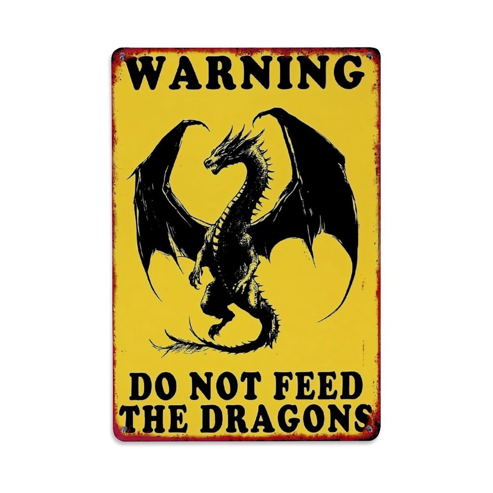 Warning Dragon Do Not Feed The Dragons Retro Metal Tin Sign, Vintage Decor Art Poster for Bar, Home, Man Cave, Kitchen, Laundry Room Gift 8x12Inch