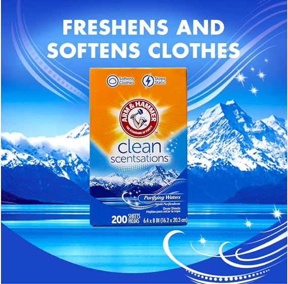 Arm & Hammer Fabric Softener Sheets, Purifying Waters, 200 ct